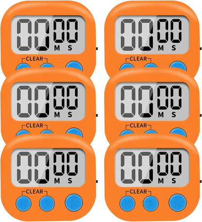 6 Pack Small Digital Kitchen Timer Magnetic Back and ON/Off Switch,Minute Second Count Up Countdown (Multicolored)