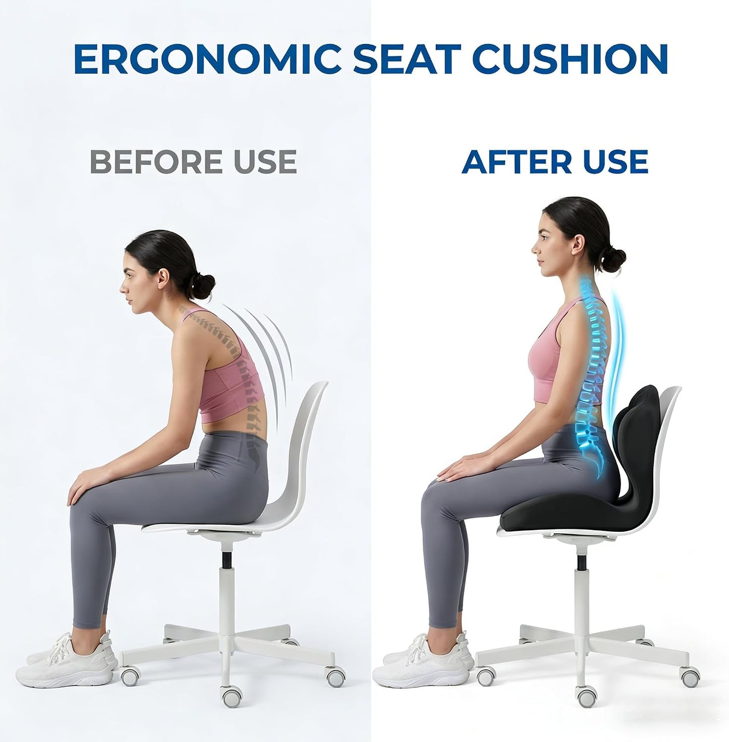 Ergonomic Seat Memory Foam Support Cushion for Back, Car Seat Back Support Cushion for Sciatica Tailbone Pain, Office Desk Chair Car Travel Seat Cushion (Pink)