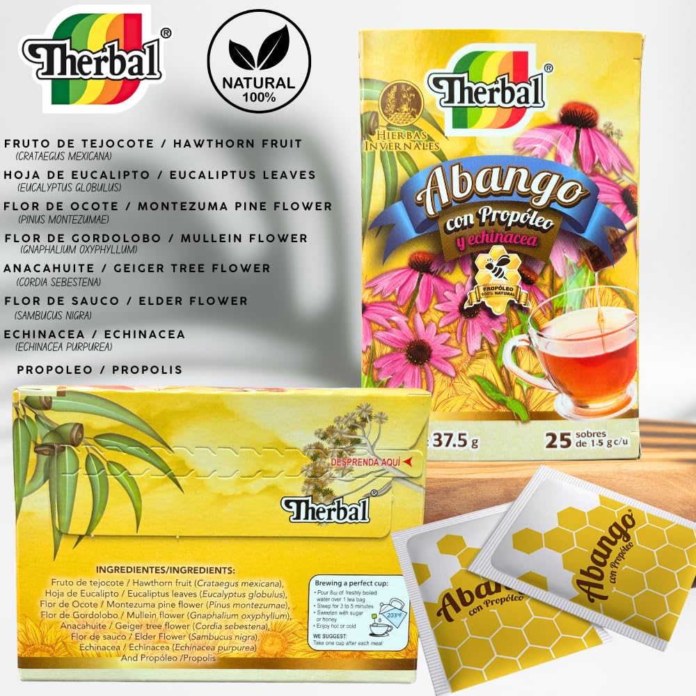 Therbal Abango Herbal Tea with Propolis & Echinacea – 25 Tea Bags – Natural Caffeine-Free Infusion – Winter Herbal Blend