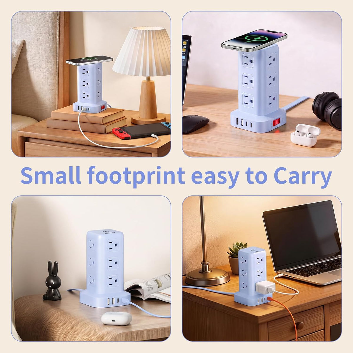 Extension Cord with Multiple Outlets, SMALLRT Power Strip Tower, Outlet Extender with 12 AC Outlets 4 USB, 6.5FT Extension Cord for Home Dorm Room, Office Supplies,Overload Protection
