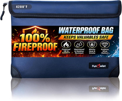 Fireproof Waterproof Money Document Bag, 13.9"x10.6", Blue