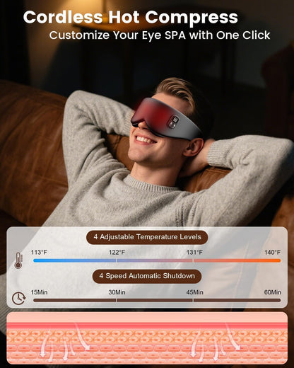 Anydance Heated Eye Mask - Cordless Eye Mask for Dry Eyes, Eye Relief, Improved Sleep, Timed Shutdown, 4 Temperature, Washable Eye Heating Pad for Travel, Removable for Cleaning - Black