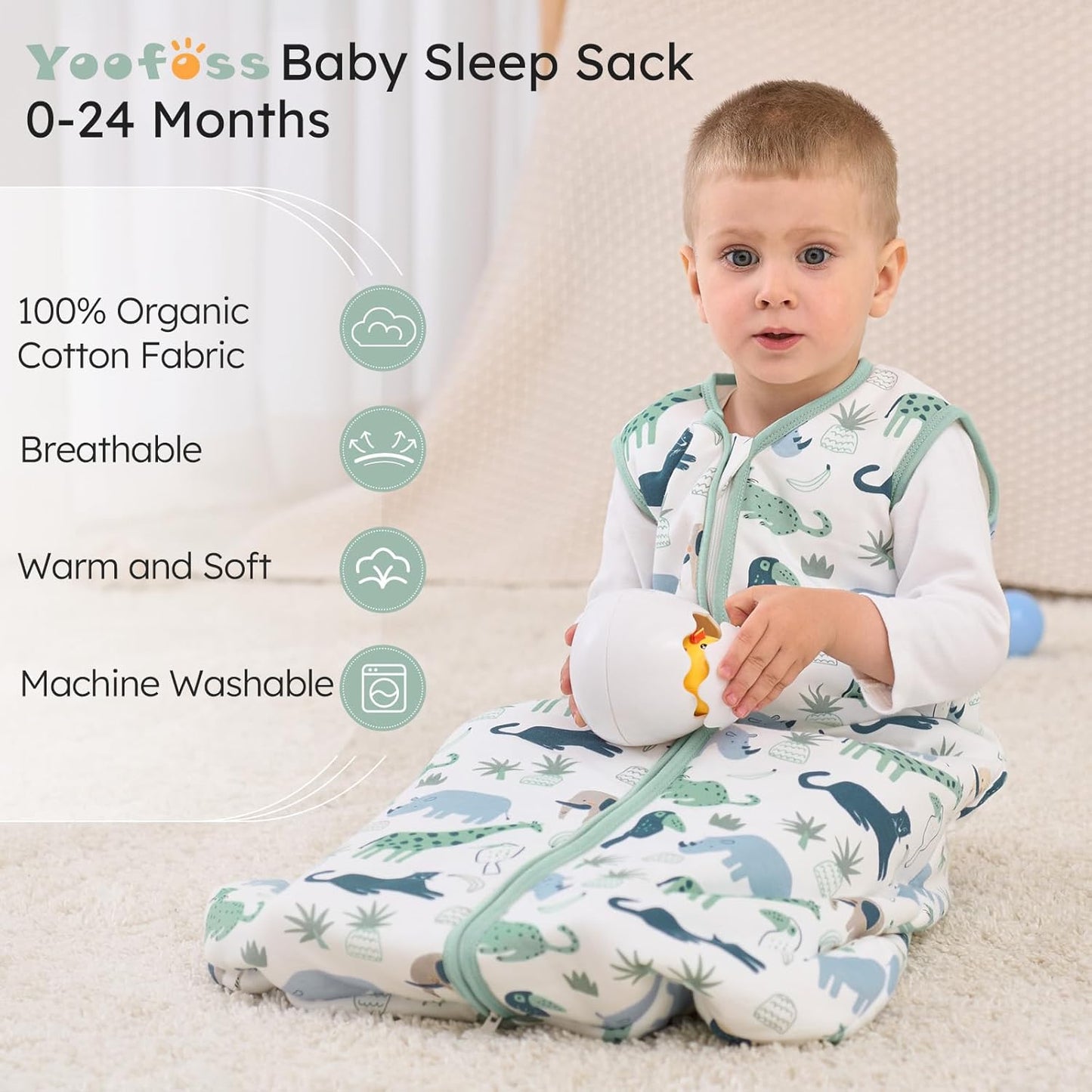 Yoofoss Baby Sleep Sack Baby Wearable Blanket 100% Cotton 2-Way Zipper Toddler Sleeping Sack