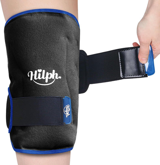360° Full Coverage Knee Ice Pack Wrap for Post-Surgery Recovery - Bendable & Adjustable Hot Cold Therapy for Pain Relief, Swelling, Arthritis - Easy to Wear, Reusable Gel Pack for Men & Women, Black