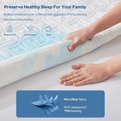 BEDLORE Waterproof Mattress Protector, King Size Mattress Pad with Deep Pocket 6"-18" Depth, Soft Noiseless Dirt-Proof Bed Mattress Cover Washable for Home, Bedroom, Hotel (Gray)