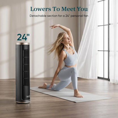 LEVOIT Tower Fan for Bedroom, Standing Fan with 36”-47” Adjustable Height, 90° Oscillating Room Fan, 28dB Quiet for Sleep, 23 ft/s Velocity, 5 Speeds 4 Modes, 12H Timer, Remoter, for Home, White