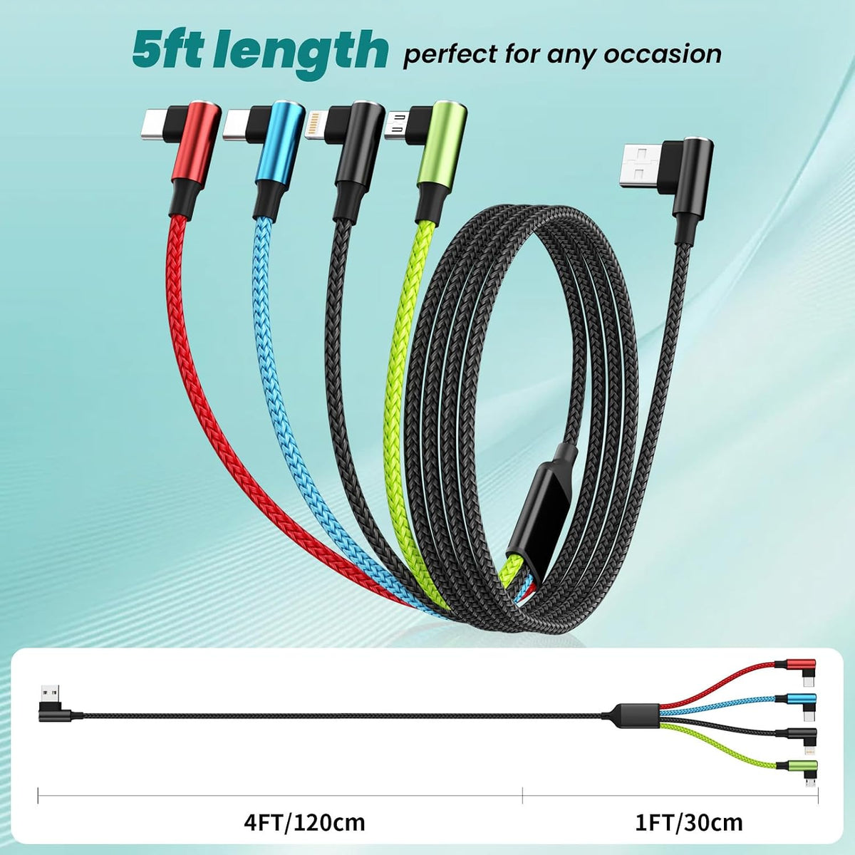 4 in 1 Multi Charging Cable, 5FT Charging Cords for Multiple Devices