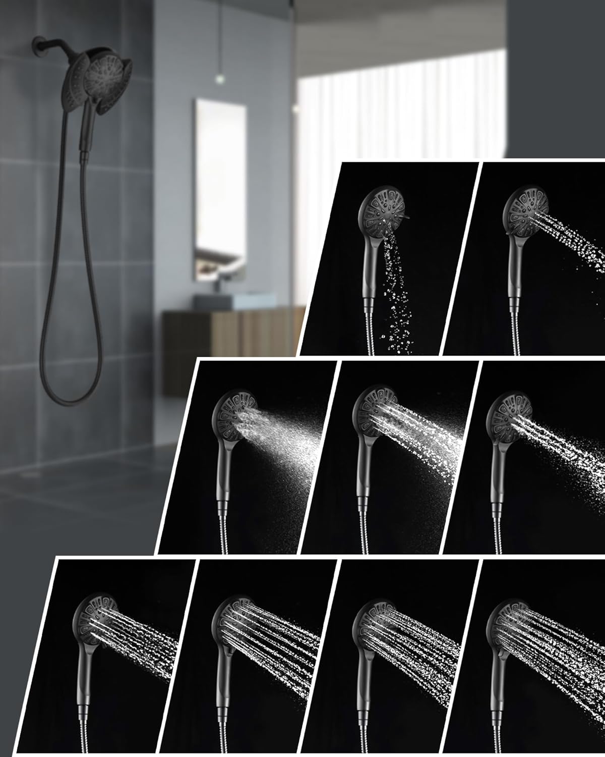 INAVAMZ Shower Head with Handheld High Pressure: Hand Held Shower Head & Rain Shower Head 2-IN-1 Shower Head with 59" Rotatable Stainless Steel Hose, Shower Trim Systems, Sliver 2.5 GPM 15391 Filter