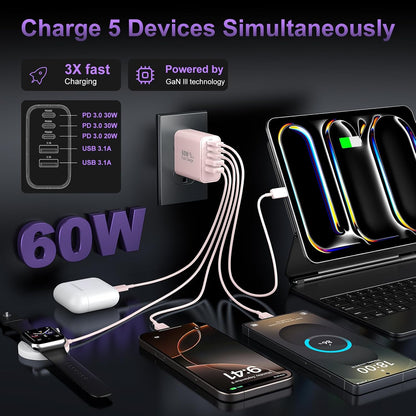 USB C Charger Block Fast Charging, 60W Phone Charger USBC Wall Plug Adapter