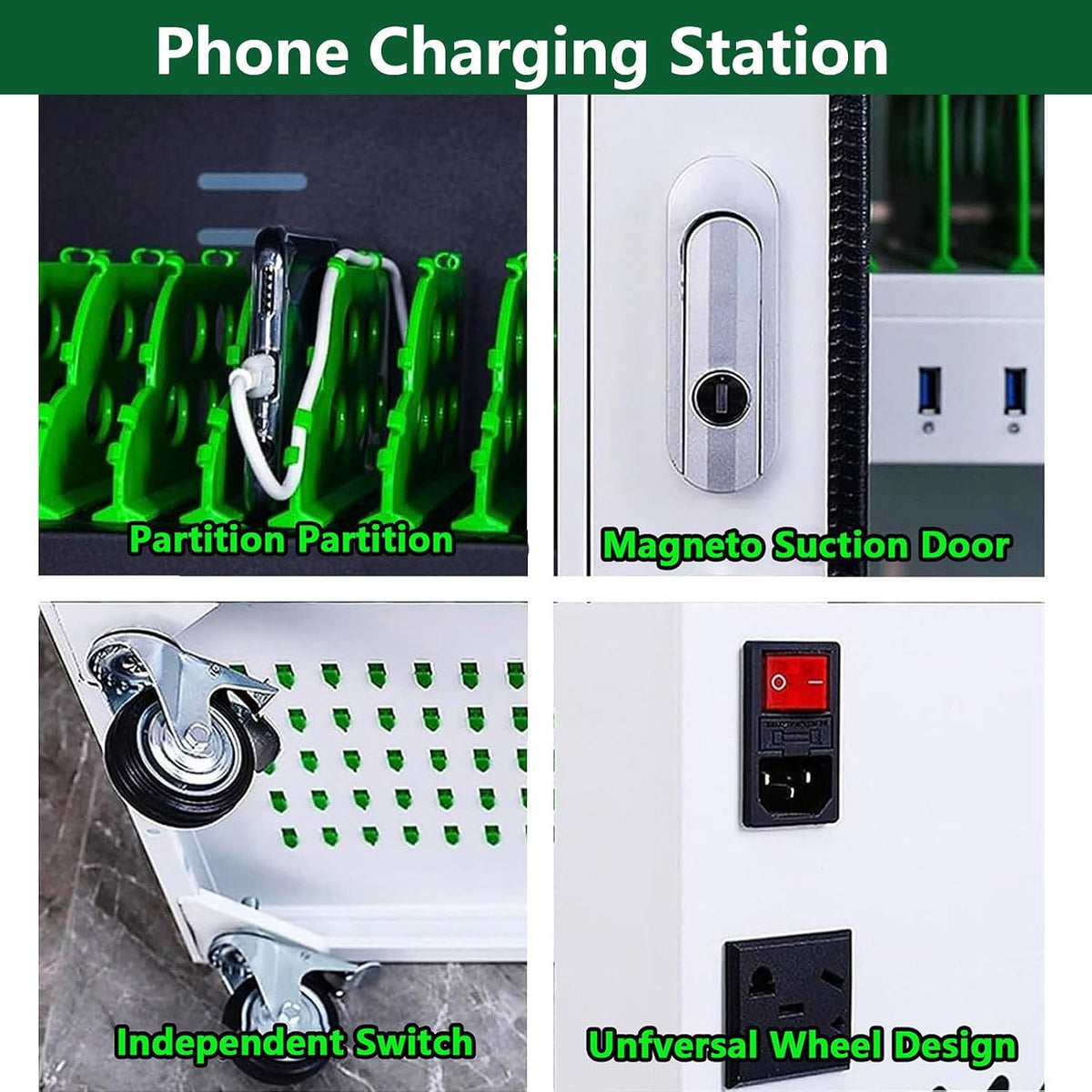 Portable Wall-Mounted Phone Storage Cabinet with Rechargeable Function and Universal Wheels, Secure Charging Station for Multiple Devices, Ideal for Offices and Publ,40slots