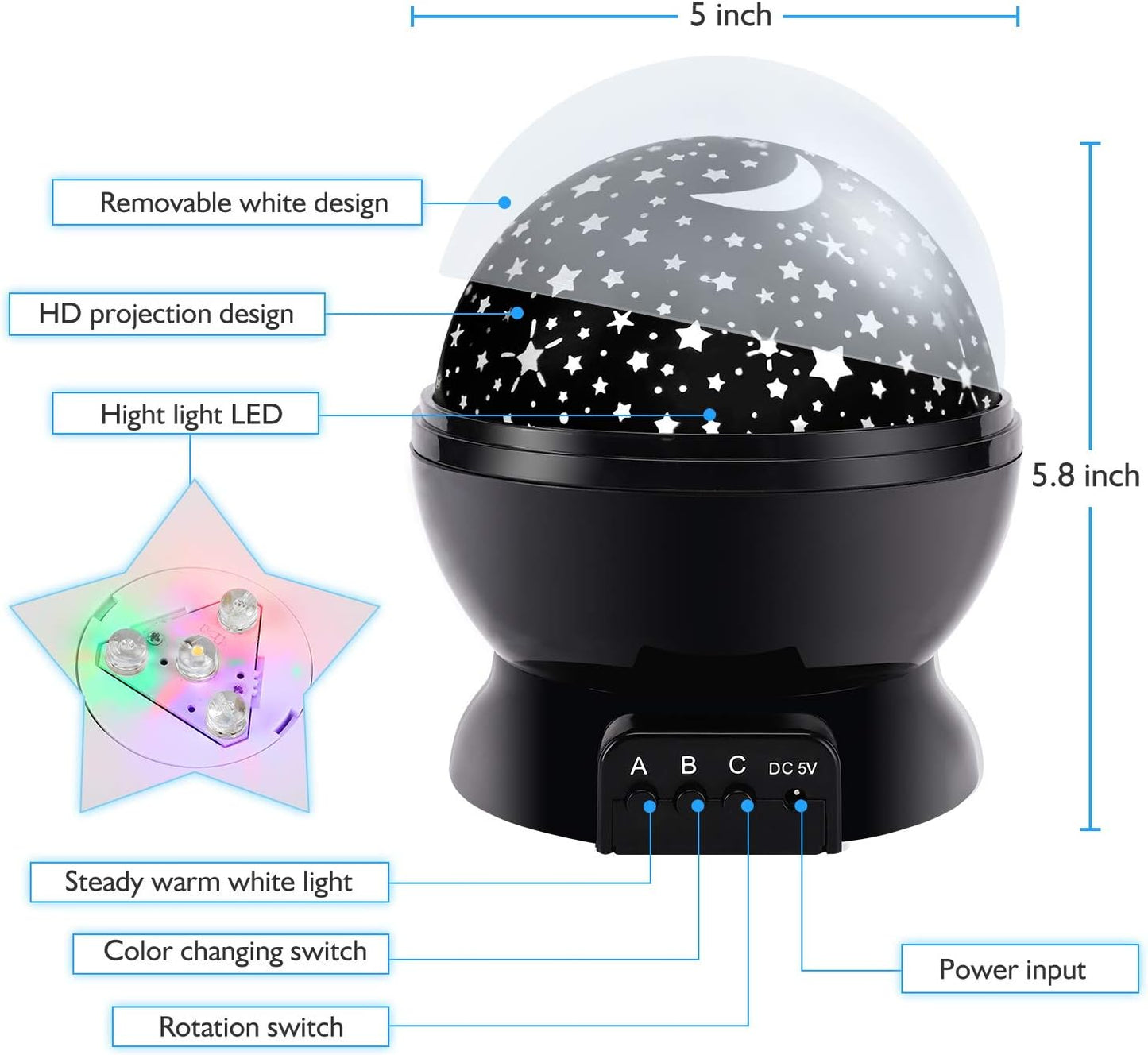 RICTLY Night Light for Kids, Kids Night Light Nebula 360 Degree Rotation - 4 LED Bulbs 12 Light Color Star Projector Changing with USB Cable, Romantic Gifts for Men Women Children