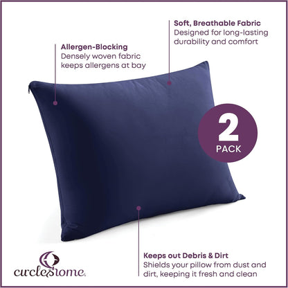 CirclesHome Pillow Protectors 4 Pack Standard Zippered - 100% Cotton Breathable Pillowcases - Protects Pillows from Dirt, Dust and Debri (Standard - Set of 4 - 20x26)