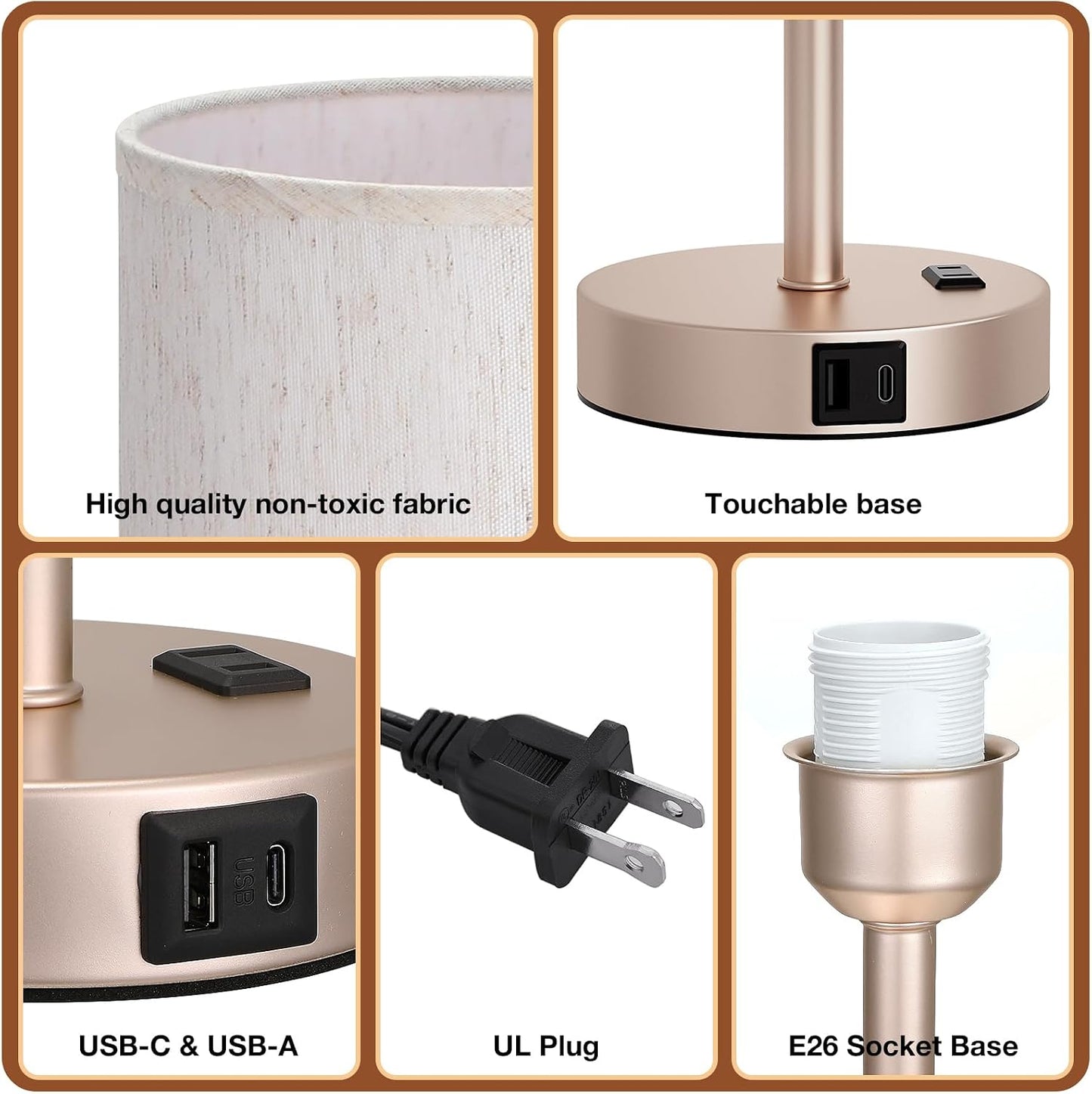 Dicoool Touch Bedside Table Lamp with USB - 3 Way Dimmable Wood Lamp for Bedroom Nightstand, Desk Lamp with Charging Station for Dorm, Living Room, Office, Kids Room, Small, 14in