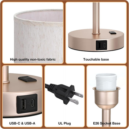Dicoool Touch Bedside Table Lamp with USB - 3 Way Dimmable Wood Lamp for Bedroom Nightstand, Desk Lamp with Charging Station for Dorm, Living Room, Office, Kids Room, Small, 14in