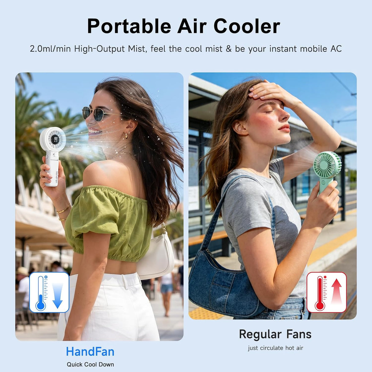 HandFan 4000mAh Handheld Turbo Misting Fan, 100 levels Adjustable High Speed Mister Fan, Portable Spray Water Mist Fans, Foldable Mini Hand Fans for Summer Beach Travel Concerts Disney(Royal Blue)