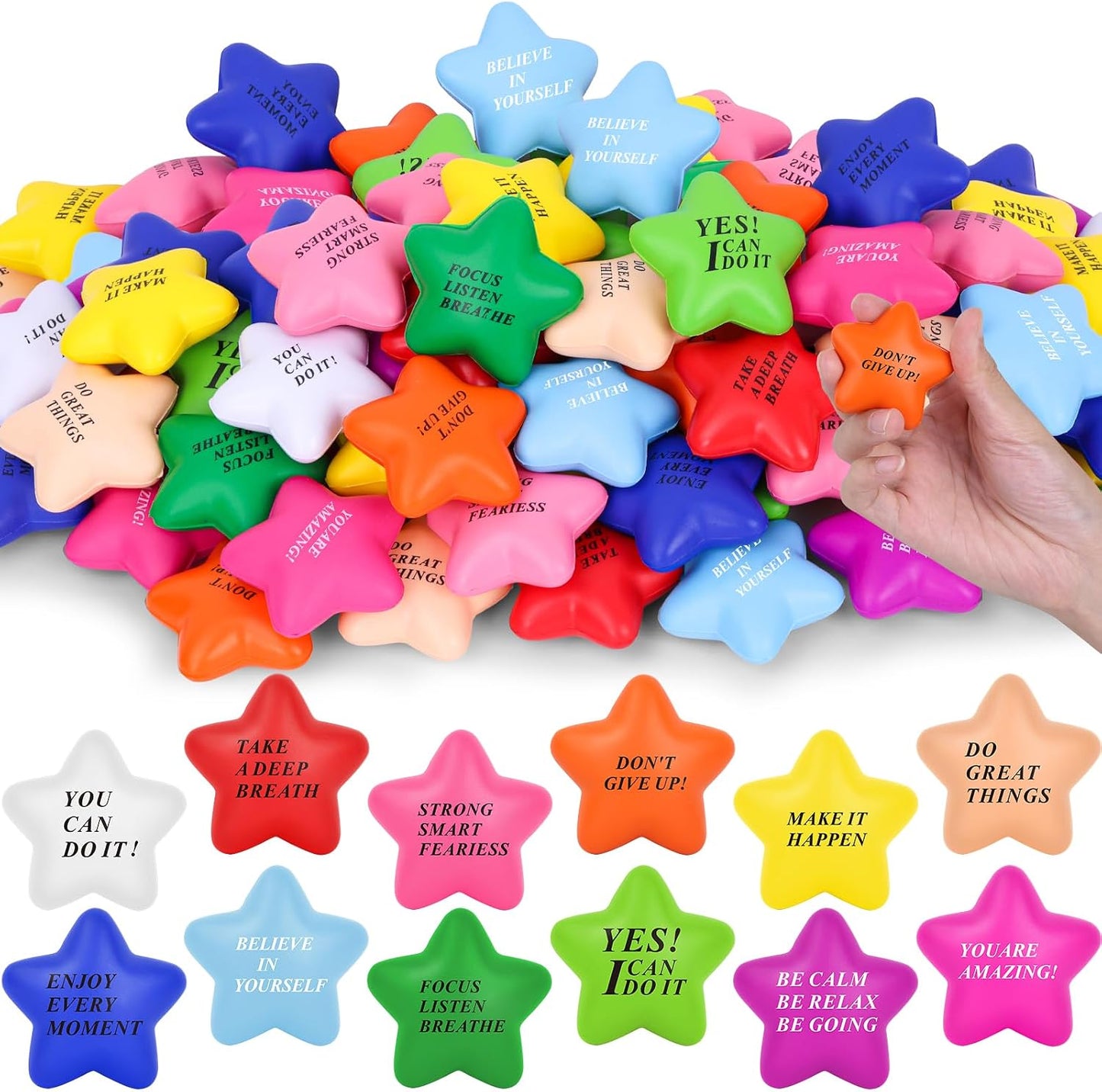 96 Pieces Motivational Stress Balls 2 Inch Inspirational Stress Relief Ball Bulk Hand Exercise Balls Encouraging Colorful Foam Balls Anxiety Small Balls with Quotes for Kids Adults Teens, 12 Styles