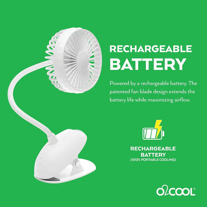 O2COOL Rechargeable USB Battery Clip Fan with Gooseneck 3-Speed