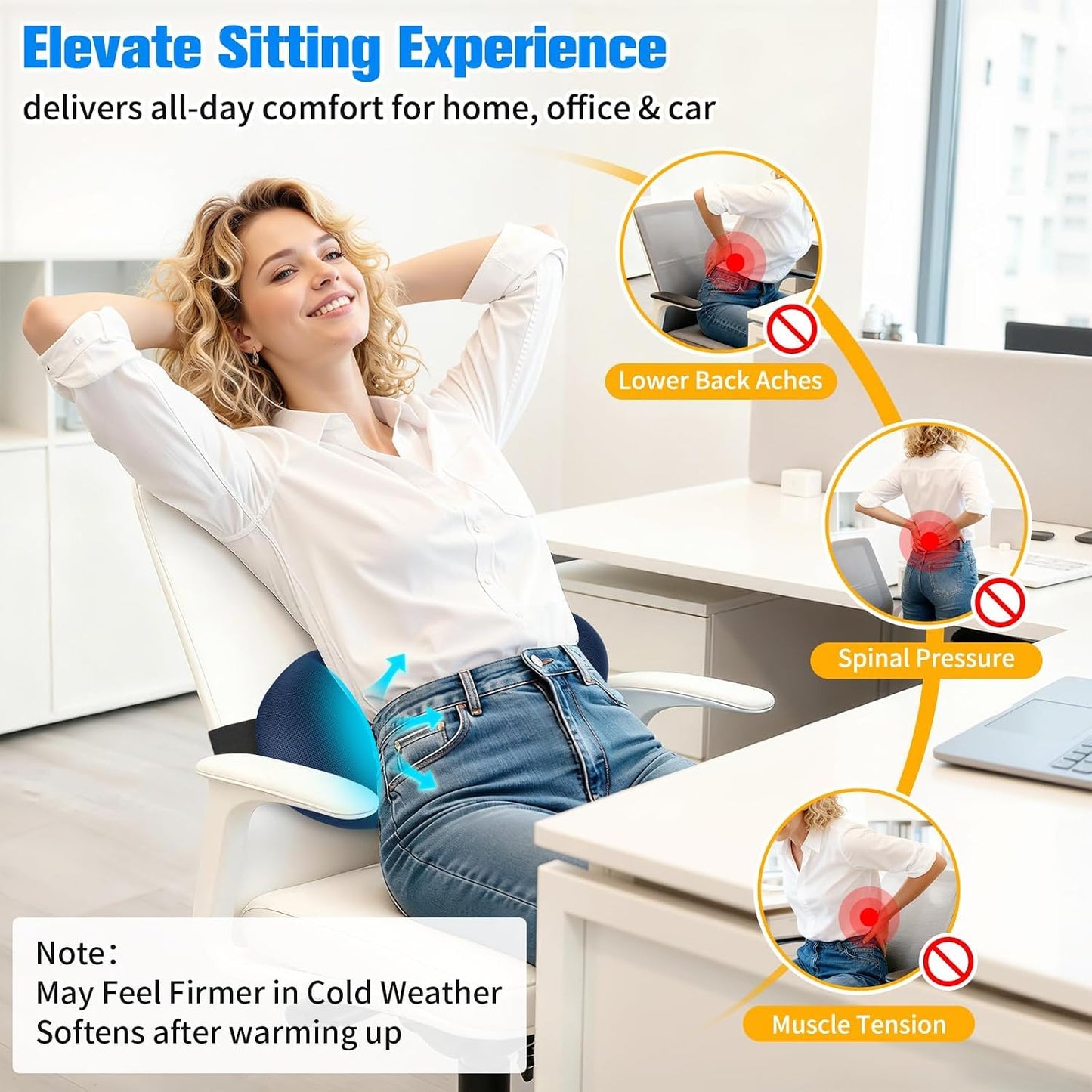 SweetSlubr Lumbar Support Pillow for Office Chair - Memory Foam Lumbar Pillow with Detachable Strap & Breathable Cover, Ergonomic Back Support for Office Chair, Car Seat Cushion, Bed Rest (Black)