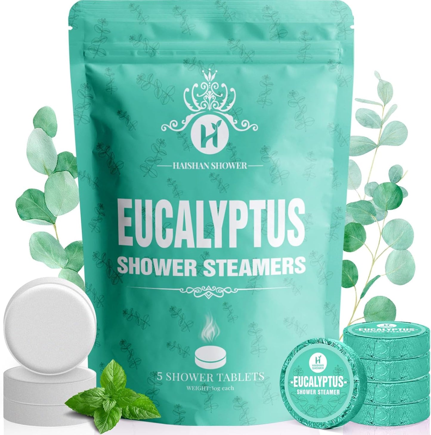 Shower Steamers Aromatherapy, Christmas Stocking Stuffers for Adults Women Men Teens White Elephant, Birthday Gifts, Organic Eucalyptus & Mint Essential Oil, 5-Pack Shower Bombs, Relaxation Home SPA