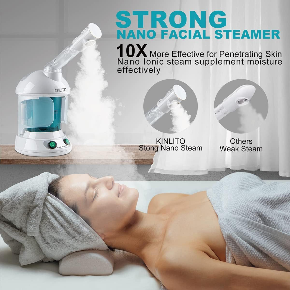 KINLITO Facial Steamer Ozone 360° Arm - Nano Ionic Warm Mist for Home Spa