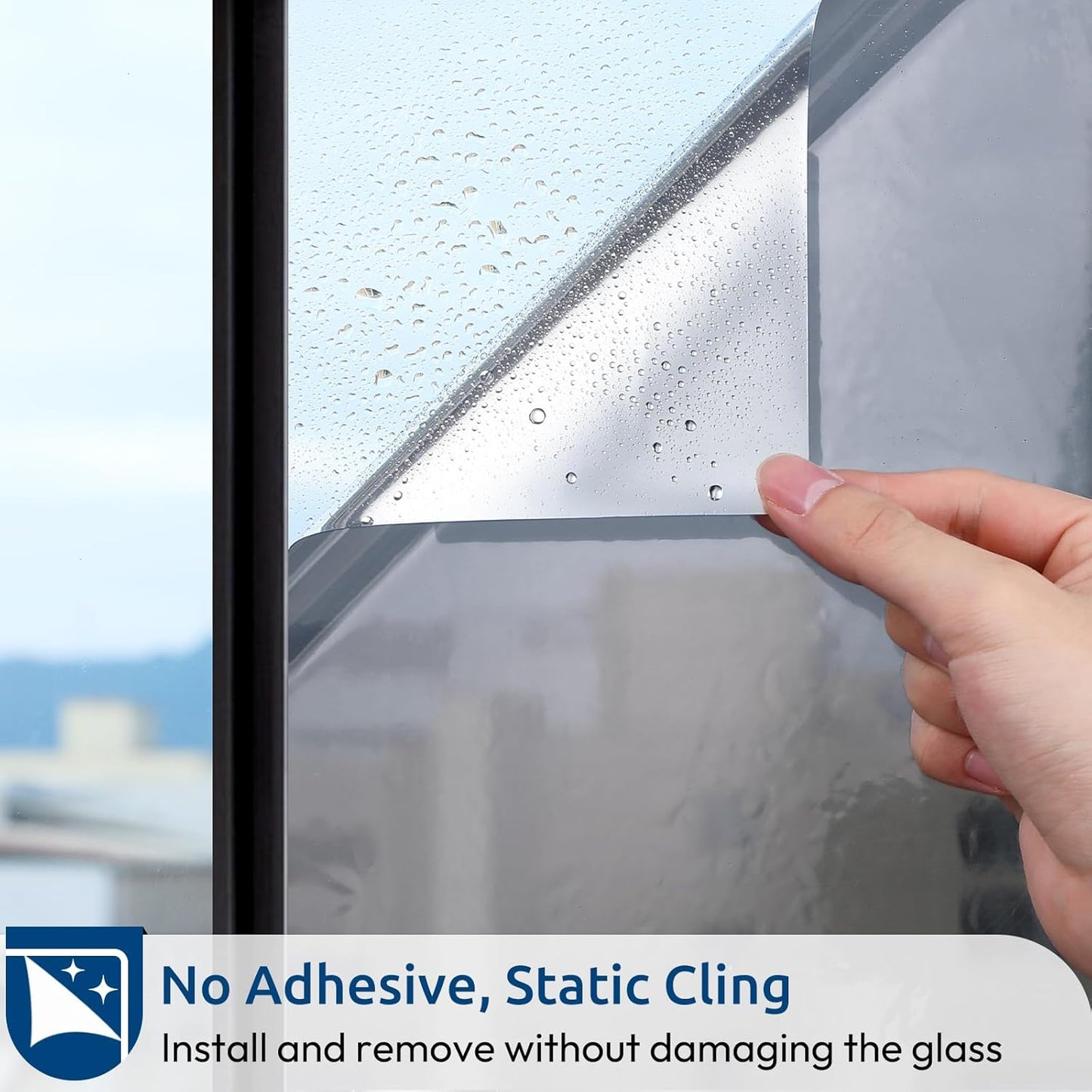 rabbitgoo Window Privacy Film One Way Window Tint for Home, Removable Reflective Heat Sun Blocking Anti UV Glass Door Covering, Mirror Tinting Film House Office, 17.5 Inch X 6.5 Feet, Black Silver