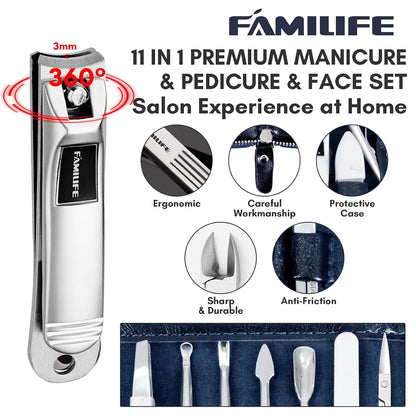 FAMILIFE Gifts for Women, Manicure Set Professional Manicure Kit 11 in 1 Nail Kit Nail Clippers Tools Stainless Steel with Rose Gold Leather Case Travel Sets