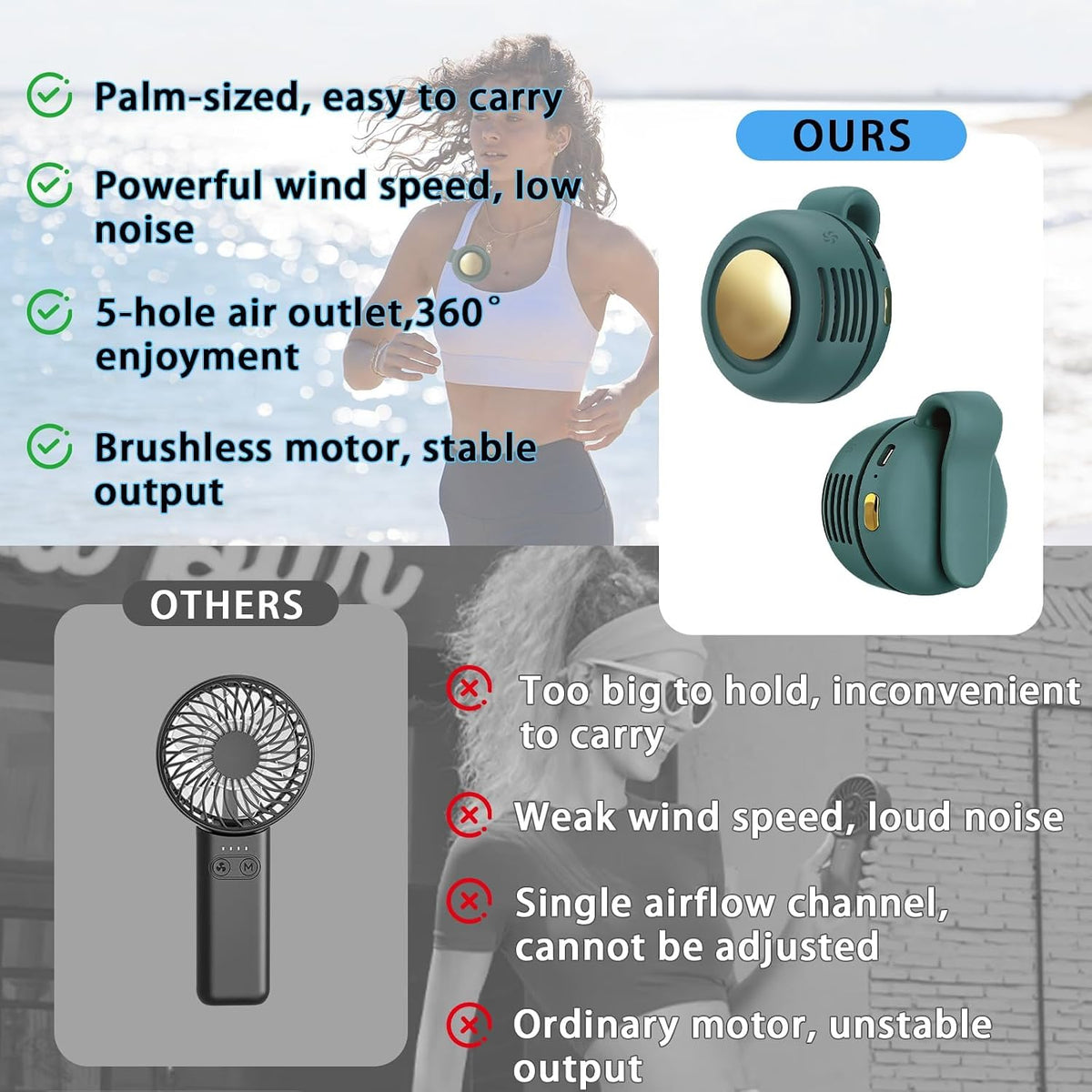 Portable Clip-On Fan, Mini USB Rechargeable 360° Rotatable Fan, Personal Fan 3-Speed Silent Mini Bladeless Fans (White)