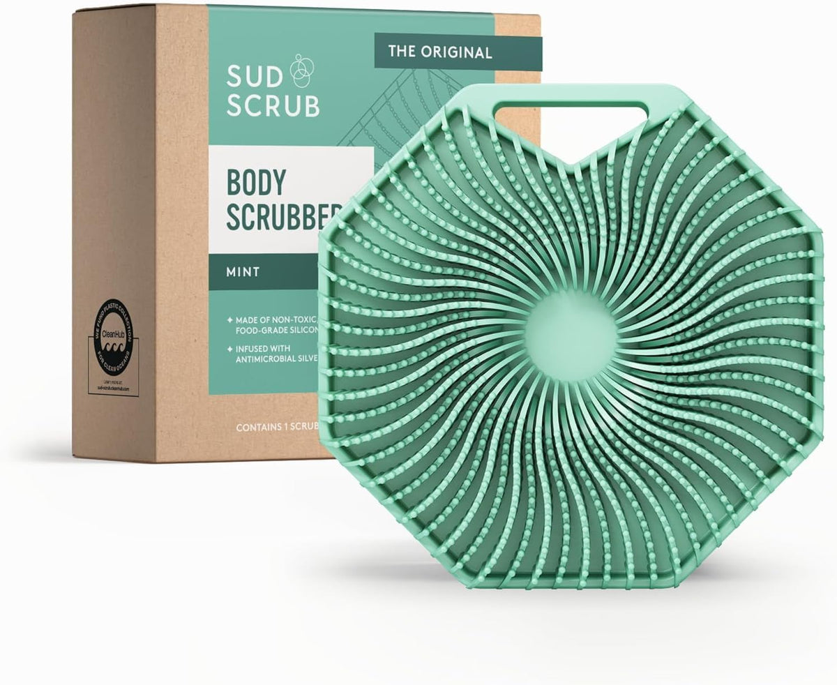 Sud Scrub® Antimicrobial Silicone Body Scrubber, Exfoliating Body Brush for Sensitive Skin, Antibacterial Shower Scrubber for Body, Bathroom Essentials for Men & Women, Charcoal