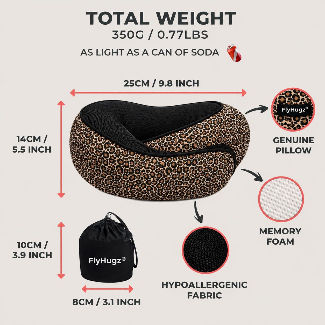 FlyHugz® Neck Travel Pillow Memory Foam Neck Pillow for Comfort on Airplane Compact and Ergonomic Design for Travel, Car Rides, and Home Use Ideal for Adults and Kids.