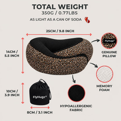 FlyHugz® Neck Travel Pillow Memory Foam Neck Pillow for Comfort on Airplane Compact and Ergonomic Design for Travel, Car Rides, and Home Use Ideal for Adults and Kids.