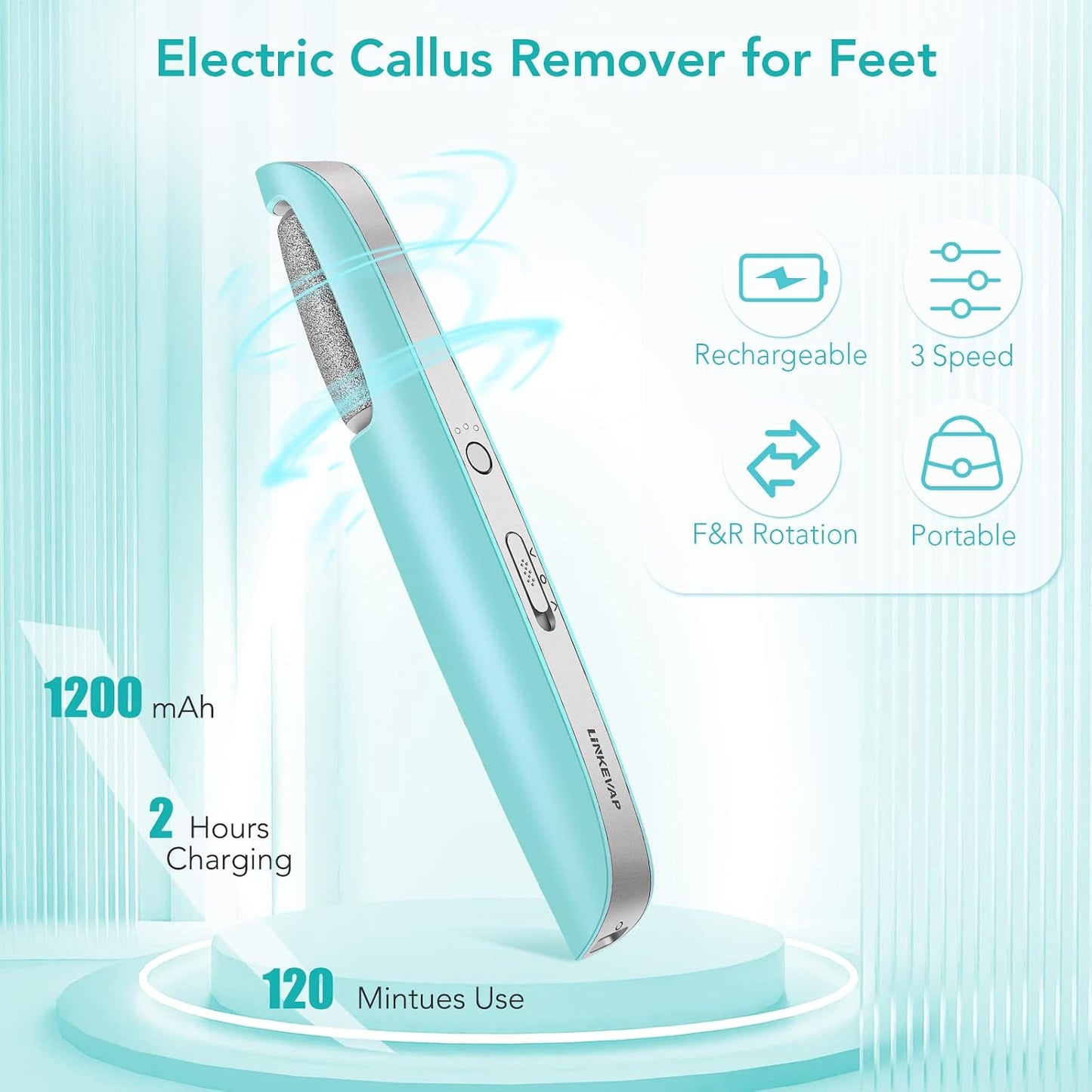LINKEVAP Electric Callus Remover for Feet, Professional Pedicure Kit Foot Scrubber for Dry, Dead, Cracked, Hard Skin, at Home Feet Spa Care Kit for Men & Women (Cold White)