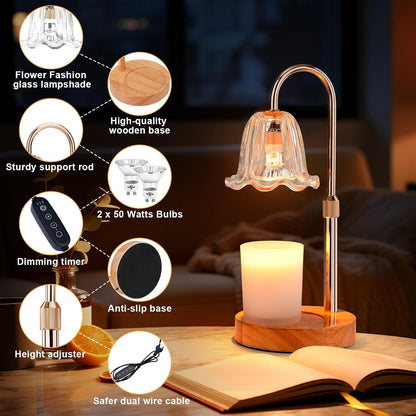 Candle Warmer Lamp Electric Timer: Dimmable Candles Warming Lamps - Height Adjustable Burner Jar - No Flame Scented Melts Wax - All Candle Jars Home Decor Table Light
