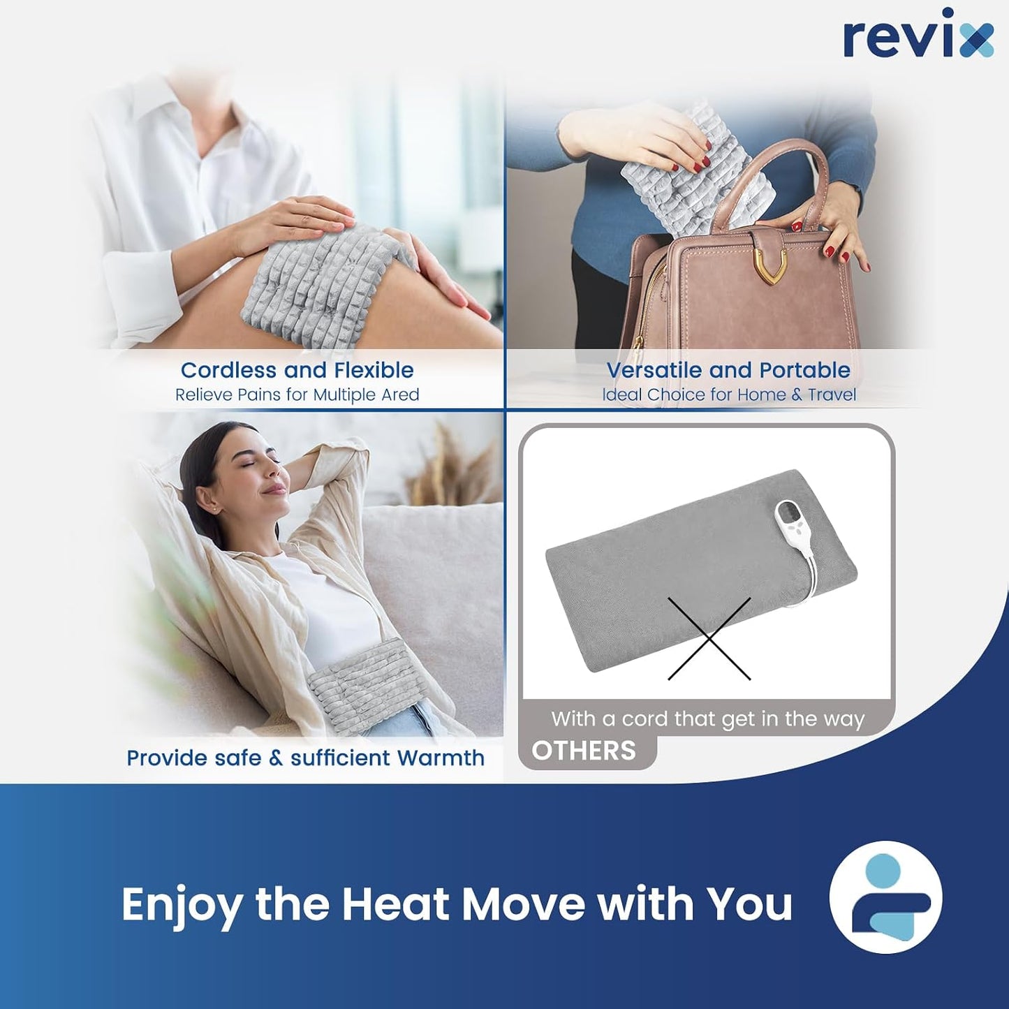 REVIX 6 * 12" Moist Heating Pad Microwavable, Reusable Microwave Heating Pads for Joints, Weighted Heat Packs with Flaxseeds for Shoulders, Neck, Back, Unscented