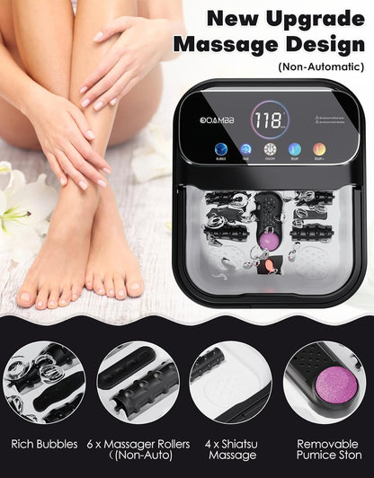 OOAMBB Collapsible Foot Spa with Heat, Bubble,Temp Control,Remote Control, Color Touch Screen Foot Bath Massager with 6 Massage Rollers,Foot Soaking Tub,Pedicure Foot spa for Stress Relief (Deep Grey)