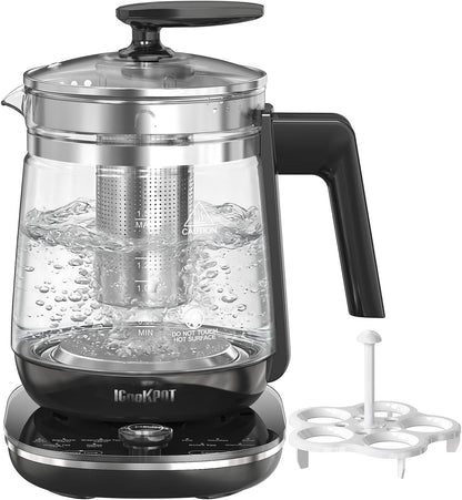 Electric Kettle 1.5L Borosilicate Glass, 1200W Temperature Control Tea Kettle with Auto Shut-Off & Boil-Dry Protection, BPA-Free Stainless Steel Base, Fast Boil for Coffee & Keep Warm, White