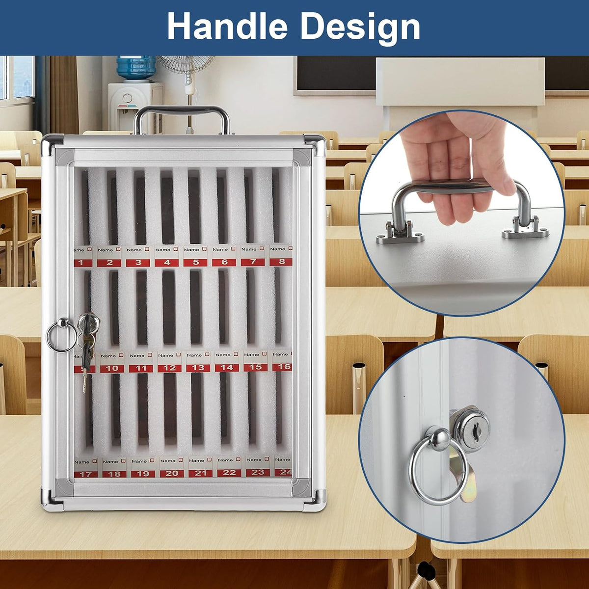 Aluminum Cell Phone Lock Box with Key 24 Slots Aluminum Alloy Pocket Chart Storage Cabinet for Cell Phone Locker Wall-Mounted Cell Phone Box Cell Phone Storage Cell Phone Jail for Office