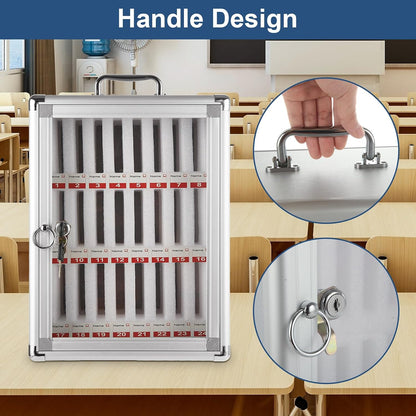 Aluminum Cell Phone Lock Box with Key 24 Slots Aluminum Alloy Pocket Chart Storage Cabinet for Cell Phone Locker Wall-Mounted Cell Phone Box Cell Phone Storage Cell Phone Jail for Office