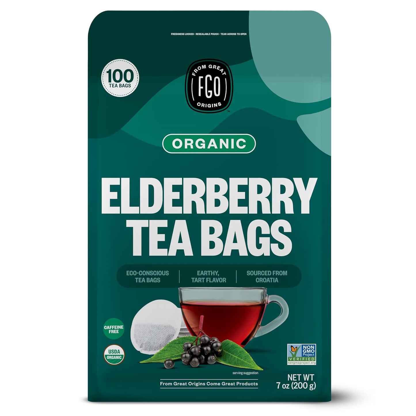 FGO Organic Chamomile Tea, 100 Count, Eco-Conscious Tea Bags, Resealable Bag, Packaging May Vary (Pack of 1)