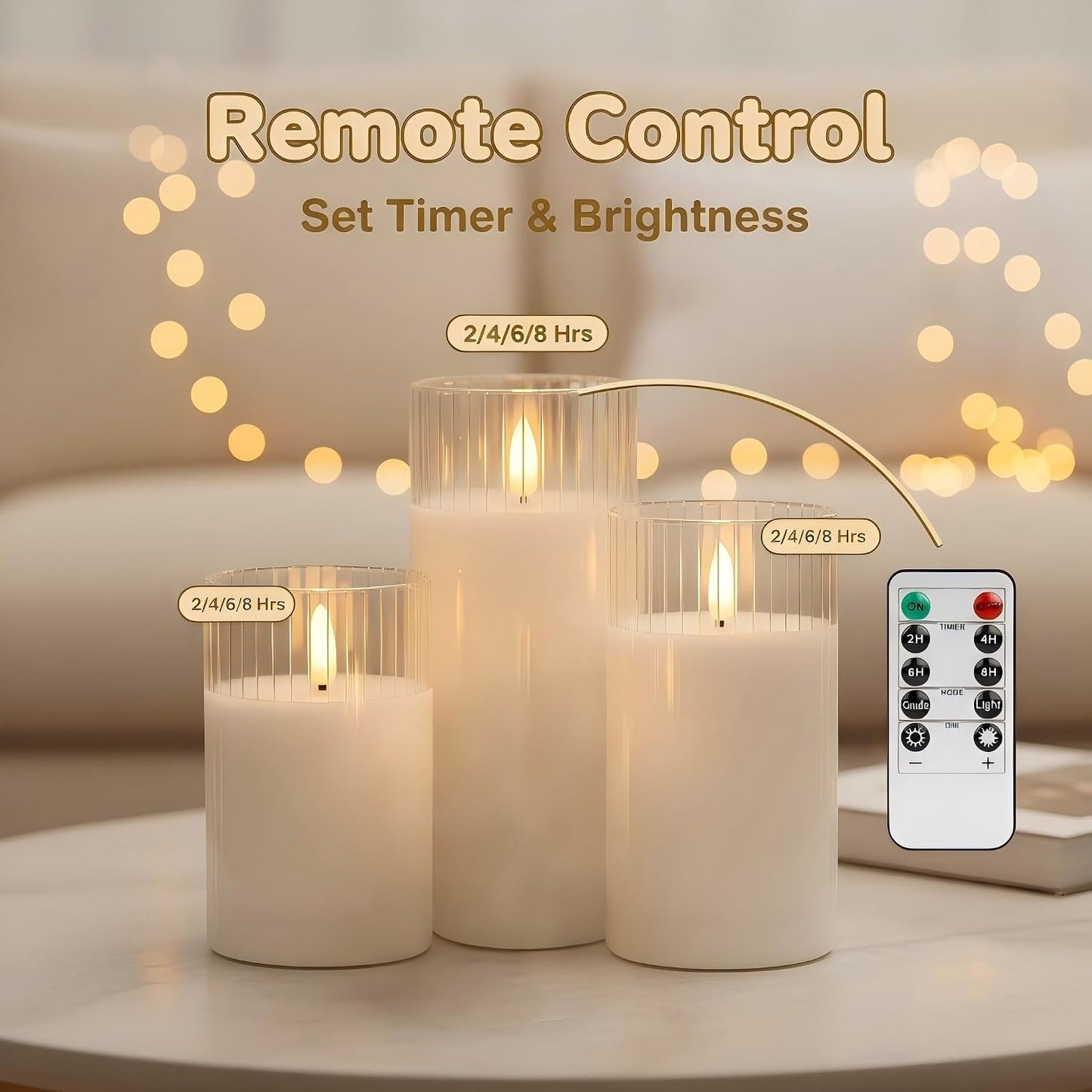 ANGELLOONG Flickering Flameless Candles, Realistic Battery Operated Candles with Remote and Timer, Set of 3 LED Candles for Fall Room Home Wedding Decor Centerpieces Table Party Christmas Decorations