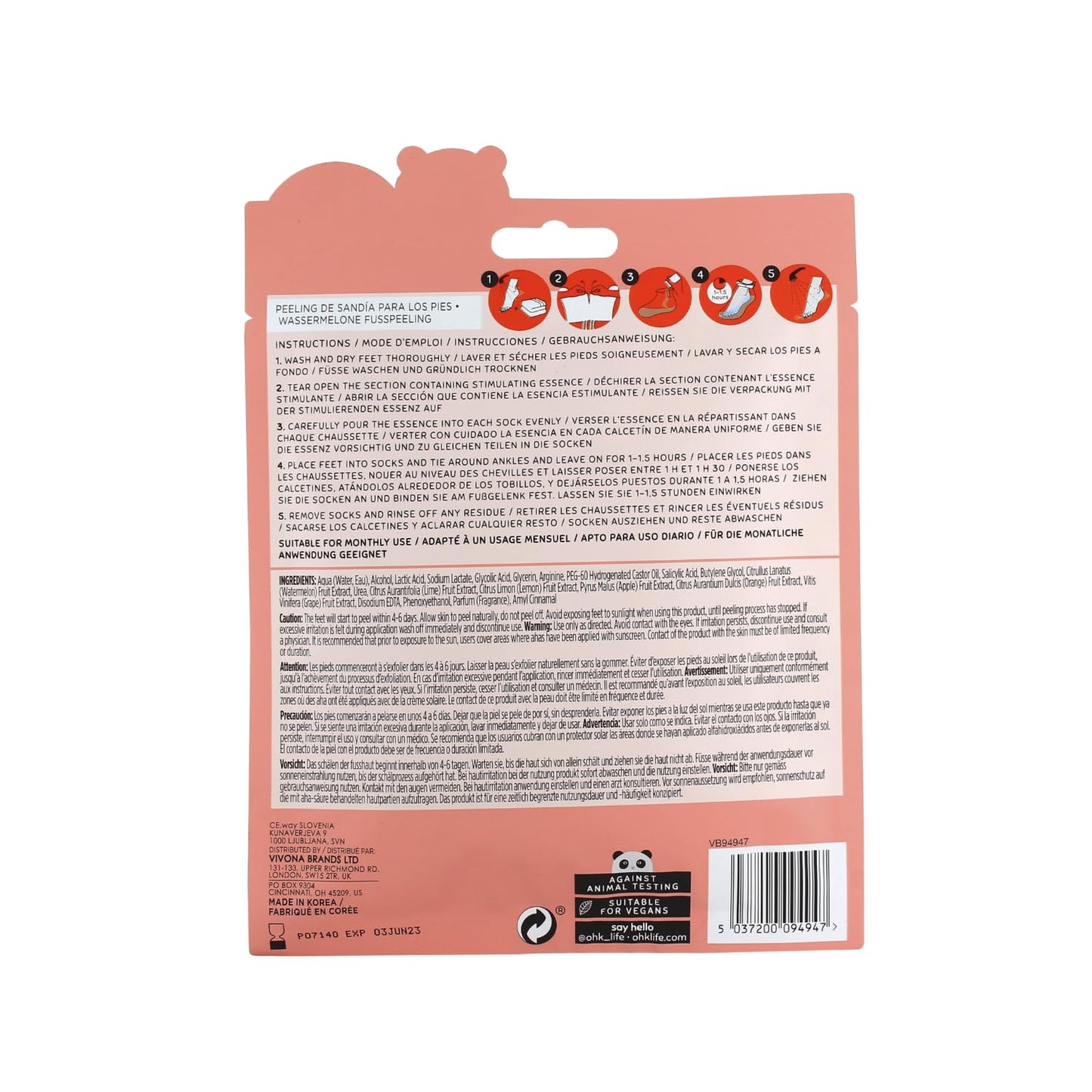 Oh K! Foot Peel Mask - Pomegranate - Foot Peeling Mask for Dry Feet and Cracked Heels - Feet Exfoliant with Pomegranate and Coconut Oil - 1 Pair