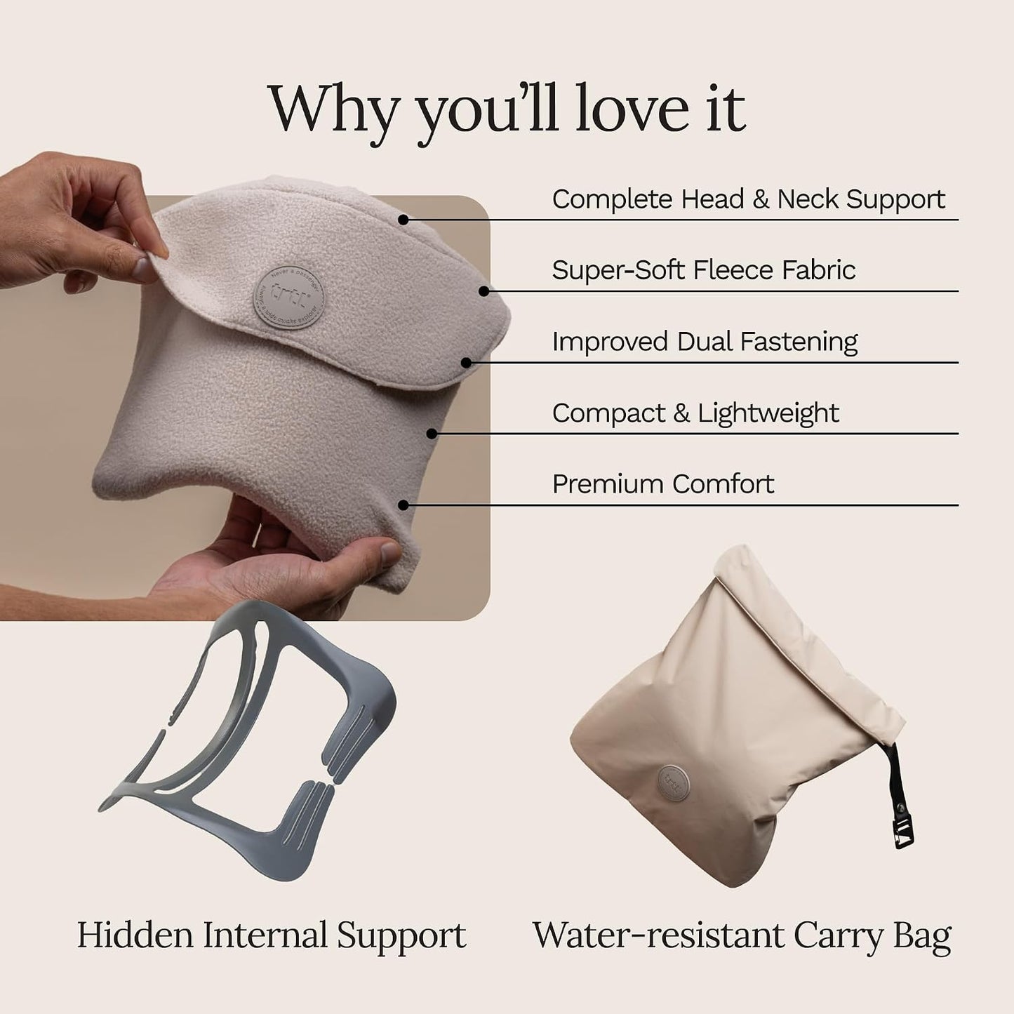 Trtl Travel Pillow Original 2.0 – Scientifically Proven Super Soft Travel Pillow with Premium Head & Neck Support – for Airplane Travel – Machine Washable – Lightweight & Compact – Sand Beige