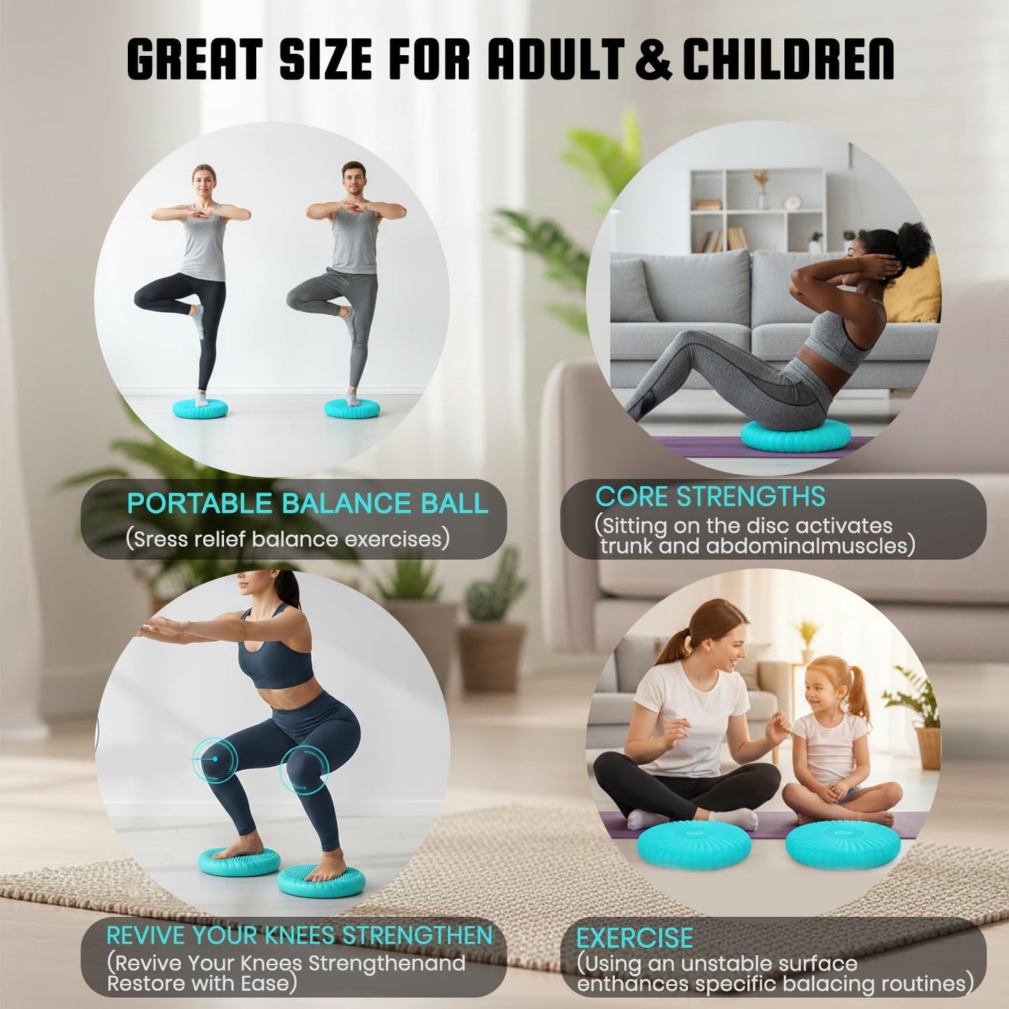 Wobble Cushion Core Balance Disc, Wiggle Seat for Sensory Kids to Stay Focused, Non-slip Balance Pads with Inflation Pump for Physical Therapy & Core Strength