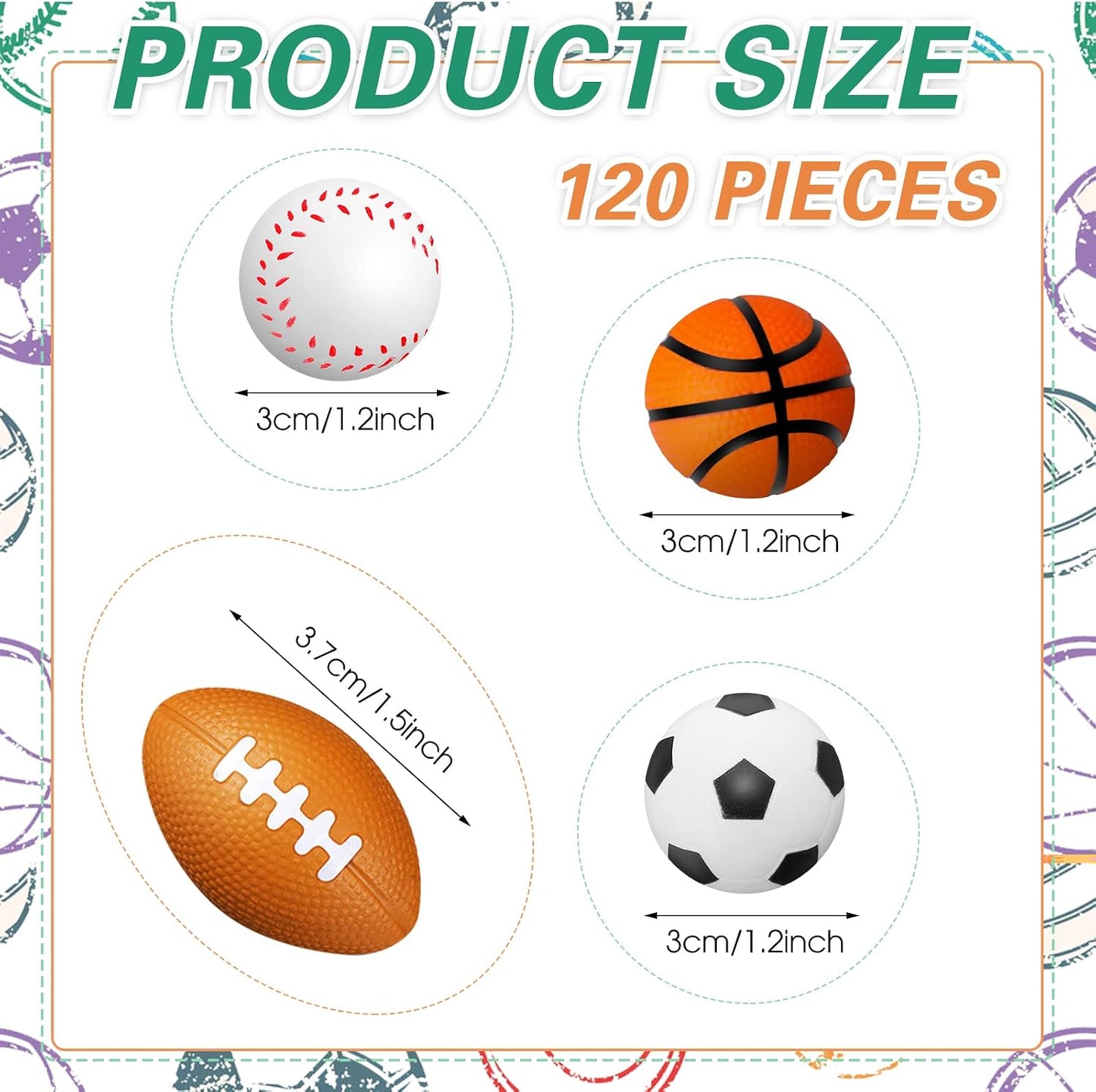 Jerify 120 Pack Mini Foam Sports Balls, Soccer Basketball Football Bulk