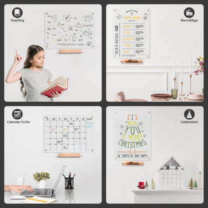 Black Glass Golden Monthly Dry Erase Calendar Whiteboard for Wall, 17" x 23", Frameless Large Planner White Board for Home Kitchen Office, 4 Wet Erase Markers Included, Yeoux
