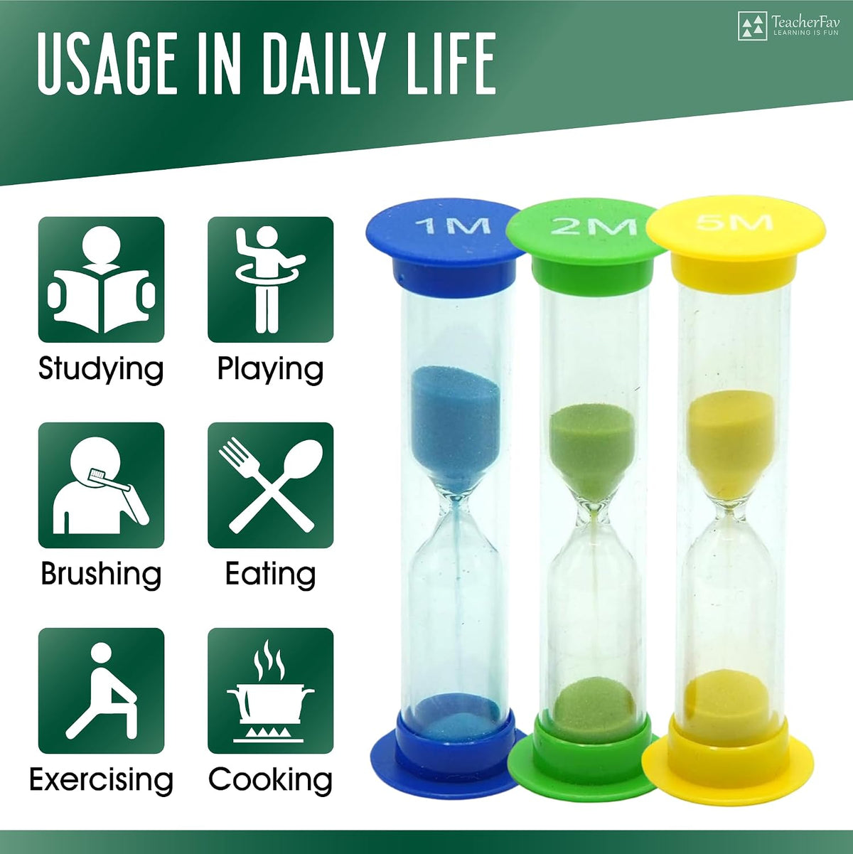 Sand Timer for Kids Set of 3 Small Colorful Hourglass Acrylic Covered Clock 1Min 2Min 5Min for Classroom, Home & Kids Room