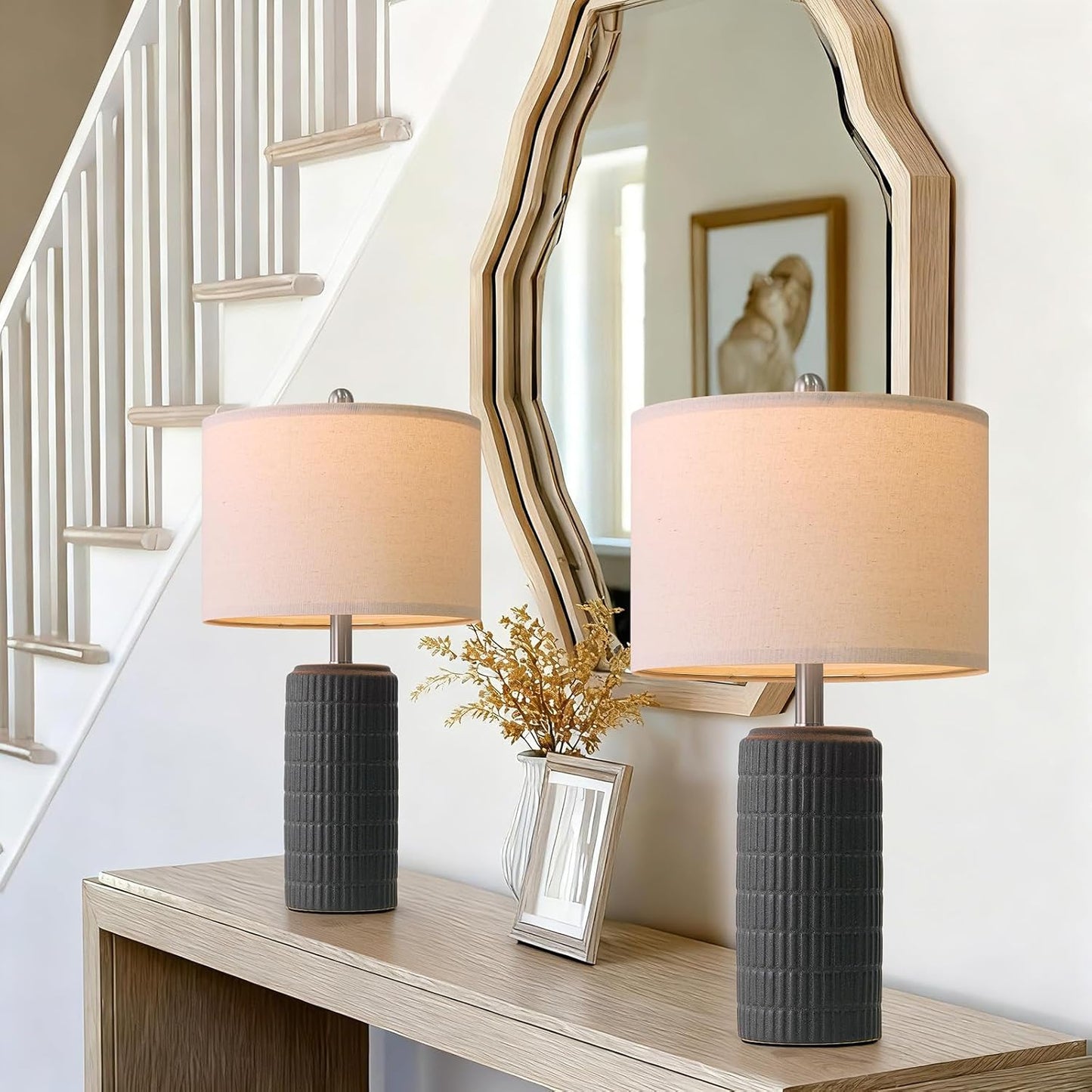 PoKat 23" Modern Ceramic Table Lamp Set of 2 for Living Room White Desk Lamps for Bedroom Farmhouse Bedside Nightstand Lamp House Warming Gifts New Home Decor End Table Lamps Gifts for Women Mom Beige