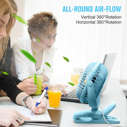 BESKAR Small Clip on Fan, 3 Speeds USB Fans with Strong Airflow, Clip & Desk Fans USB Plug in with Sturdy Clamp - Ultra Quiet operation for Office Dorm Bedroom Stroller