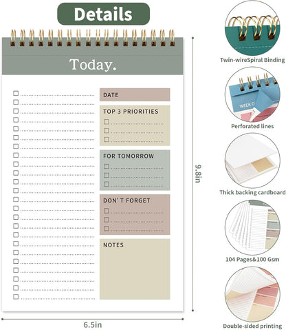 104 Pgs Weekly To Do List Notepad, 52 Duplex-Printed Undated Sheets 100 GSM（8.5"×11") Weekly Desk Planner For Work Home School Office Desk Accessories Supplies & Goal Setting Tasks - Green