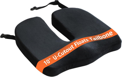 Large Pressure Relief Office Car Seat Cushion,10-Inch Extended U-Cutout,Sciatica & Back Coccyx Tailbone Pain Relief Chair Pad,Memory Foam Butt Pillow for Computer Desk,Wheelchair, Car