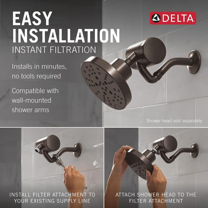 Delta Faucet Clarifi Premium Shower Filter Attachment with Filter, Hard Water Shower Filter, Shower Head Filter, Stainless 5SF100-SS
